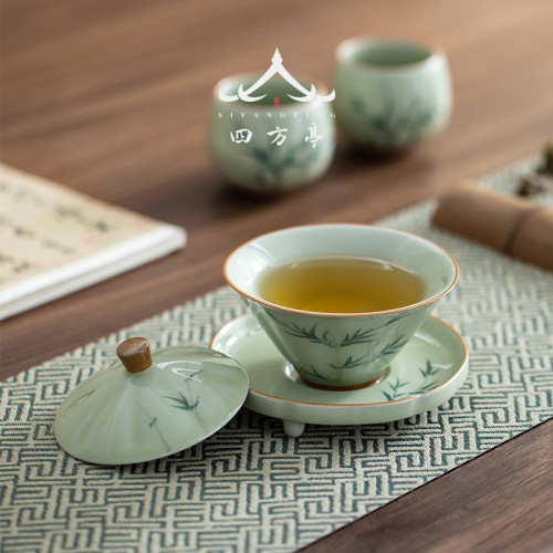 手繪釉下彩斗笠蓋碗茶杯三才茶碗茶具高檔景德鎮2024新款單個泡茶