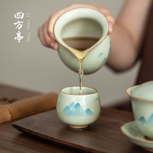 手繪釉下彩功夫茶杯套裝單個陶瓷個人專用景德鎮茶盞主人杯6衹