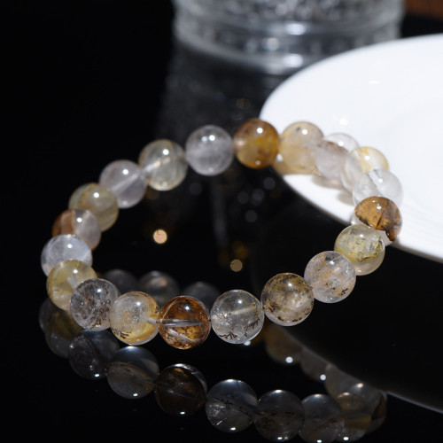 久雅水晶 天然小樹膠花圓珠手鏈  異象水晶散珠手串 