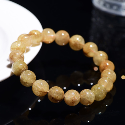 久雅水晶 天然維納斯金髮晶圓珠手鏈 細髮絲黃髮晶時尚手串 