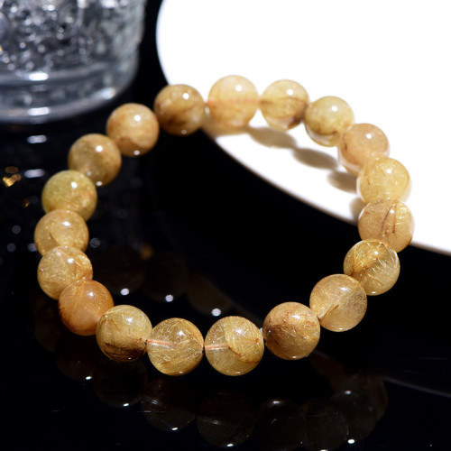 久雅水晶 天然維納斯金髮晶圓珠手鏈 細髮絲黃髮晶時尚手串 