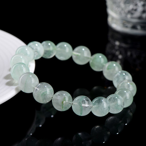 久雅水晶 天然翠幽靈金字塔圓珠手鏈 綠幽靈金子塔散珠手串 