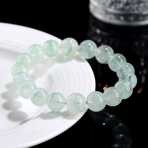 久雅水晶 天然翠幽靈金字塔圓珠手鏈 綠幽靈金子塔散珠手串 