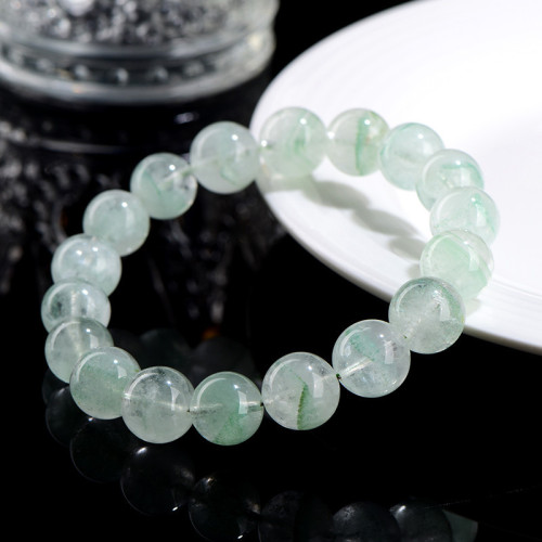 久雅水晶 天然翠幽靈金字塔圓珠手鏈 綠幽靈金子塔散珠手串 