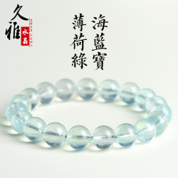 久雅水晶 天然薄荷海藍寶圓珠手鏈 薄荷藍綠海藍寶石清新手串