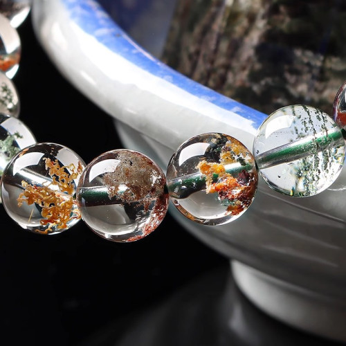 天然珍藏級7A四季幽靈水晶手串聚寶盆水晶彩幽靈手串女男女款