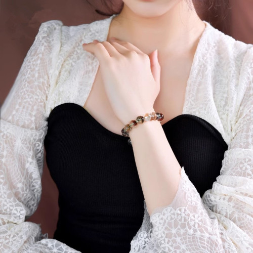 四季幽靈聚寶盆手鏈6-13mm滿天星彩幽靈水晶珠子散珠單圈手串男女