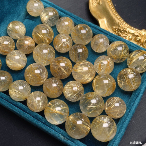 天然原礦巴西金髮晶散珠鈦晶圓珠單顆隔珠多寶水晶手串手鏈配飾珠
