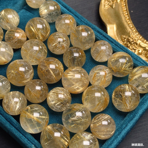 天然原礦巴西金髮晶散珠鈦晶圓珠單顆隔珠多寶水晶手串手鏈配飾珠