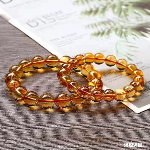 天然黃水晶單圈手鏈男女黃色水晶DIY配件圓珠黃水晶手串 