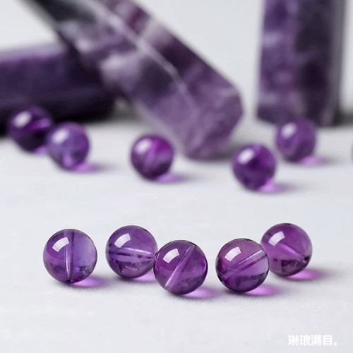 天然紫水晶散珠單珠流行時尚DIY設計配件紫水晶圓珠飾品