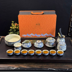 青花黃汝窰繁花琺瑯彩茶具套裝功夫茶具全套茶具茶壺茶杯高檔禮品