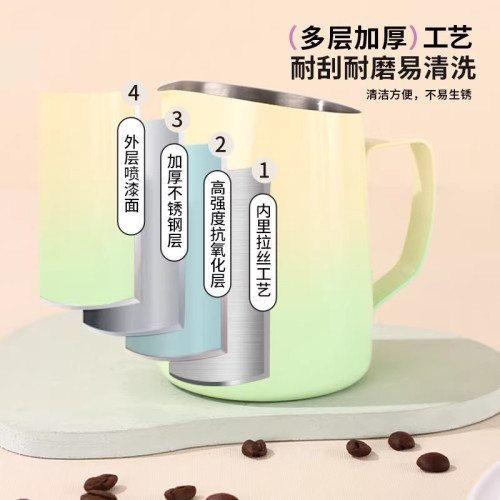 新款馬卡龍斜口拉花缸尖嘴拉花杯不鏽鋼打奶缸奶泡杯咖啡打奶器具