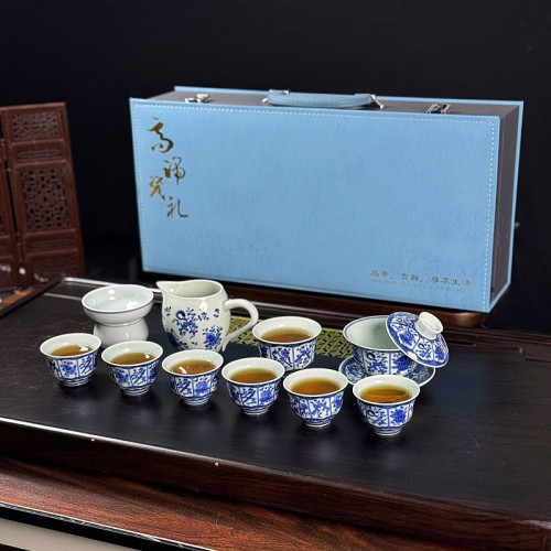 高檔青花瓷手工全套茶具功夫茶具主人杯懸停旋轉三才蓋碗辦公家用