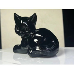 水晶動物貓雕刻水晶擺件黑曜石擺件家居桌面工藝品裝飾品