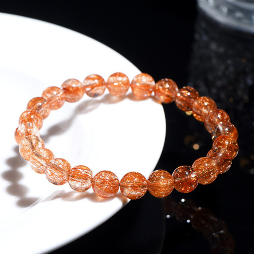 久雅水晶 天然7A級紅銅髮圓珠手鏈 老礦紅髮晶散珠手串 