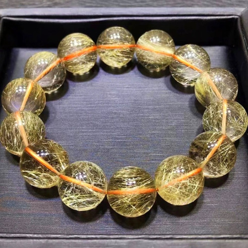 天然金髮晶手鏈女金鈦晶手串滿密順發黃髮晶天然黃色水晶手鏈男款