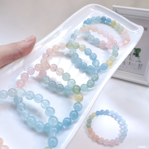 天然摩根石手鏈女款馬卡龍彩虹漸變摩根石手串女夏季飾品