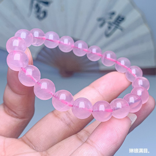 天然馬粉水晶手串馬達加斯加奶油體圓珠粉晶手鏈女款三圈水晶