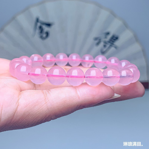 天然馬粉水晶手串馬達加斯加奶油體圓珠粉晶手鏈女款三圈水晶