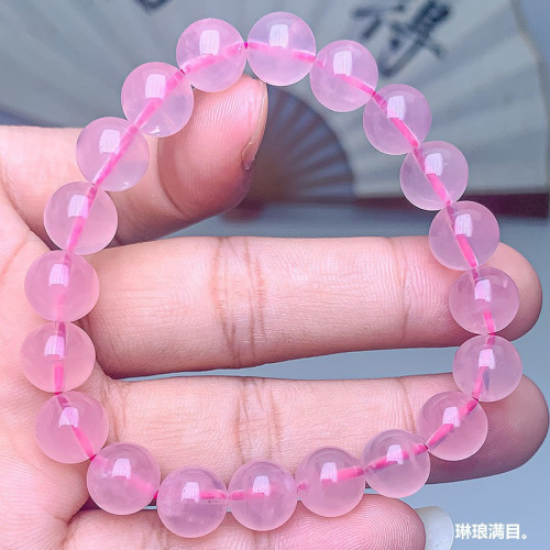 天然馬粉水晶手串馬達加斯加奶油體圓珠粉晶手鏈女款三圈水晶