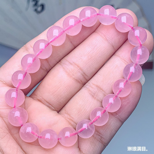 天然馬粉水晶手串馬達加斯加奶油體圓珠粉晶手鏈女款三圈水晶