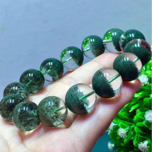 天然巴西綠幽靈聚寶盆手鏈晶體乾淨無紅招財旺事業吉物綠幽靈手鏈