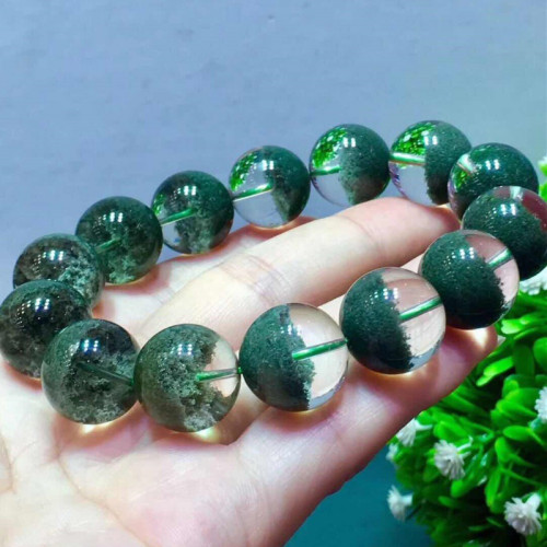 天然巴西綠幽靈聚寶盆手鏈晶體乾淨無紅招財旺事業吉物綠幽靈手鏈