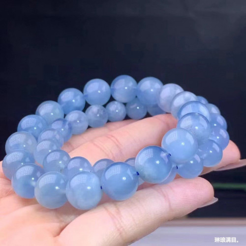 天然海藍寶手串藍天白雲海藍寶單圈手鏈藍色水晶圓珠時尚飾品