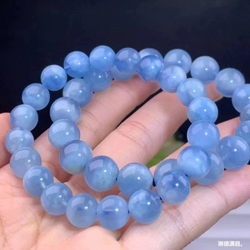 天然海藍寶手串藍天白雲海藍寶單圈手鏈藍色水晶圓珠時尚飾品