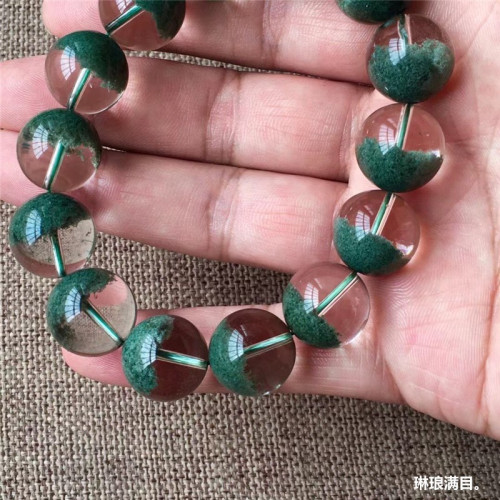 天然巴西綠幽靈聚寶盆手鏈千層金字塔水晶手串單圈男女款招財轉運