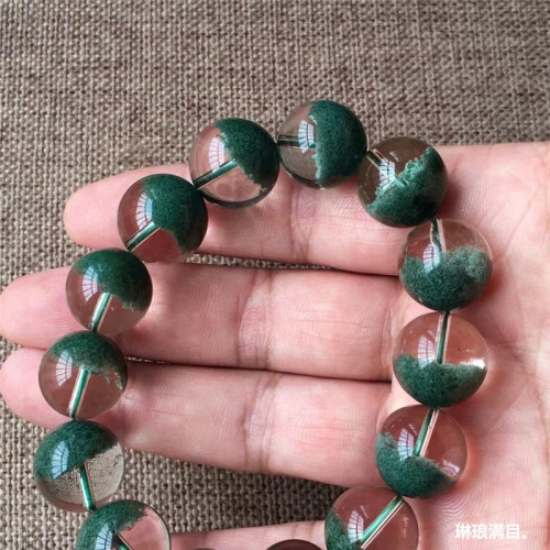 天然巴西綠幽靈聚寶盆手鏈千層金字塔水晶手串單圈男女款招財轉運