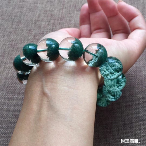 天然巴西綠幽靈聚寶盆手鏈千層金字塔水晶手串單圈男女款招財轉運