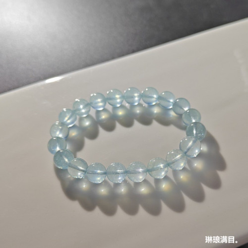 新款天然冰種透體海藍寶手串水晶藍色手鏈簡約小衆手飾品單圈