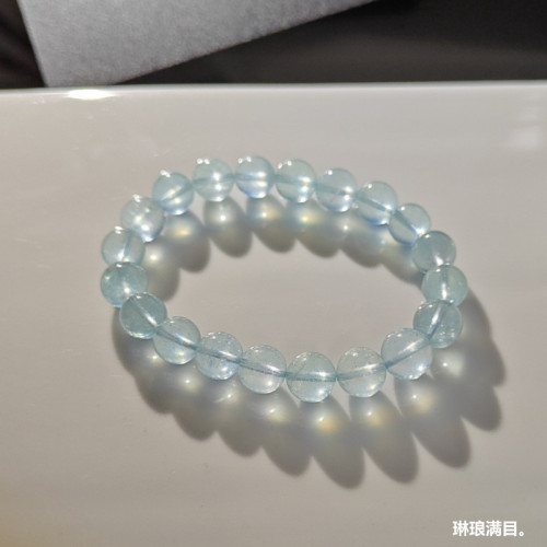 新款天然冰種透體海藍寶手串水晶藍色手鏈簡約小衆手飾品單圈