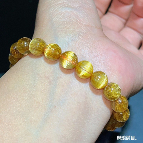 天然巴西金髮晶手鏈鈦晶順發貓眼石女黃水晶黃髮晶手串男禮物