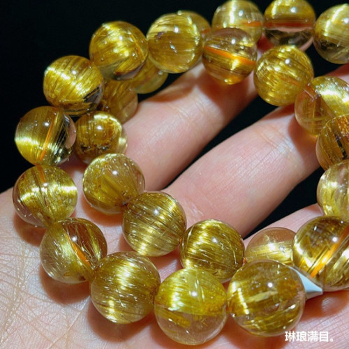 天然巴西金髮晶手鏈鈦晶順發貓眼石女黃水晶黃髮晶手串男禮物