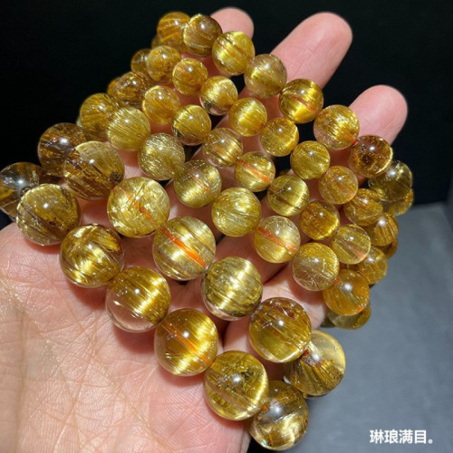 天然巴西金髮晶手鏈鈦晶順發貓眼石女黃水晶黃髮晶手串男禮物