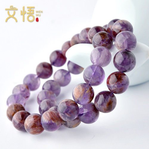 天然紫幽靈手鏈8-12mm紫鈦晶彩極光水晶紫色單圈個性手串飾品男女