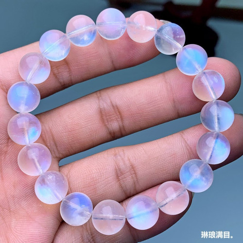 天然藍月光石手串暗夜精靈藍貓眼月光石手鏈女透光強水晶飾品