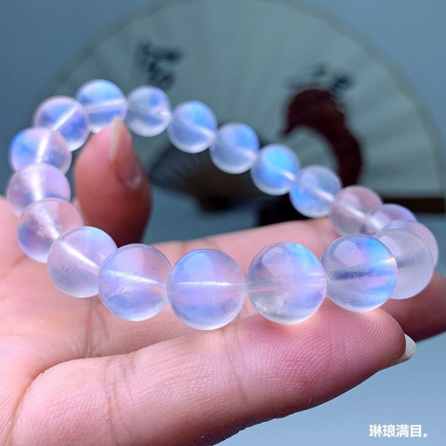 天然藍月光石手串暗夜精靈藍貓眼月光石手鏈女透光強水晶飾品