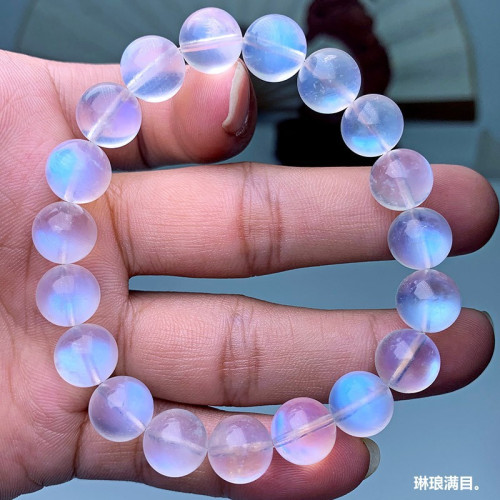 天然藍月光石手串暗夜精靈藍貓眼月光石手鏈女透光強水晶飾品