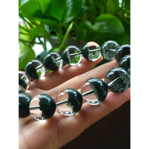 天然綠幽靈手鏈女綠幽靈聚寶盆水晶手串招財轉運珠子綠幽晶手串男