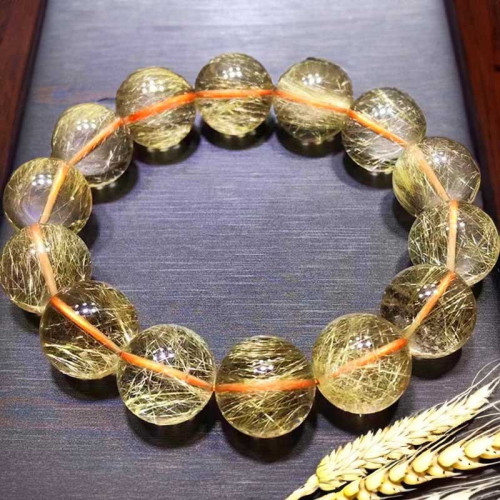 天然金髮晶手鏈女巴西水晶金鈦晶黃髮晶黃水晶石維納斯手串男