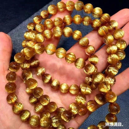 天然水晶超閃鈦晶手鏈男金髮晶手串黃髮晶彿珠女板鈦貔貅髮絲項鍊