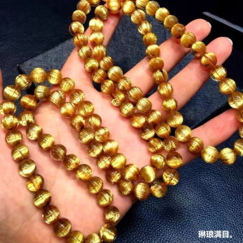 天然水晶超閃鈦晶手鏈男金髮晶手串黃髮晶彿珠女板鈦貔貅髮絲項鍊