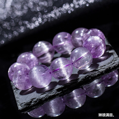 天然紫鋰煇手鏈冰種老礦料鋰煇石拉絲一線眼強光淨體貓眼手串飾品