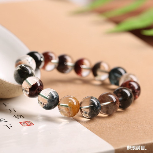 彩色幽靈手鏈異象水晶聚寶盆綠紅天然巴西四季幽靈手鏈手串男女款
