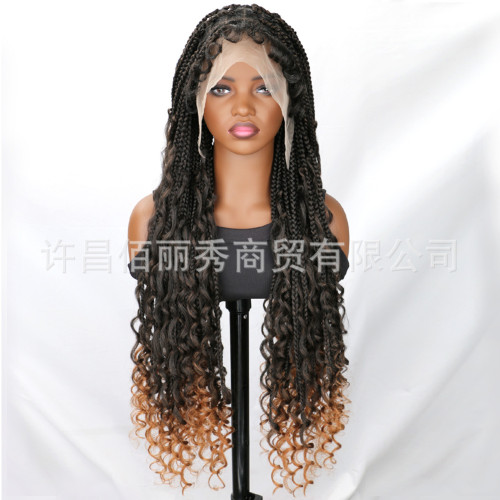 全蕾絲化纖空氣三股辮飛子頭套Braided lace wig手鉤蕾絲頭套