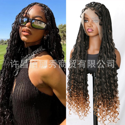 全蕾絲化纖空氣三股辮飛子頭套Braided lace wig手鉤蕾絲頭套